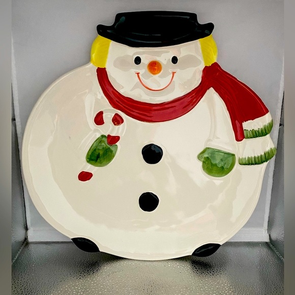 “Snowman” 14” Ceramic Platter - Vintage - Picture 8 of 9